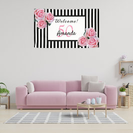 Lona 50.ª fiesta de cumpleaños estriberas blancas negra