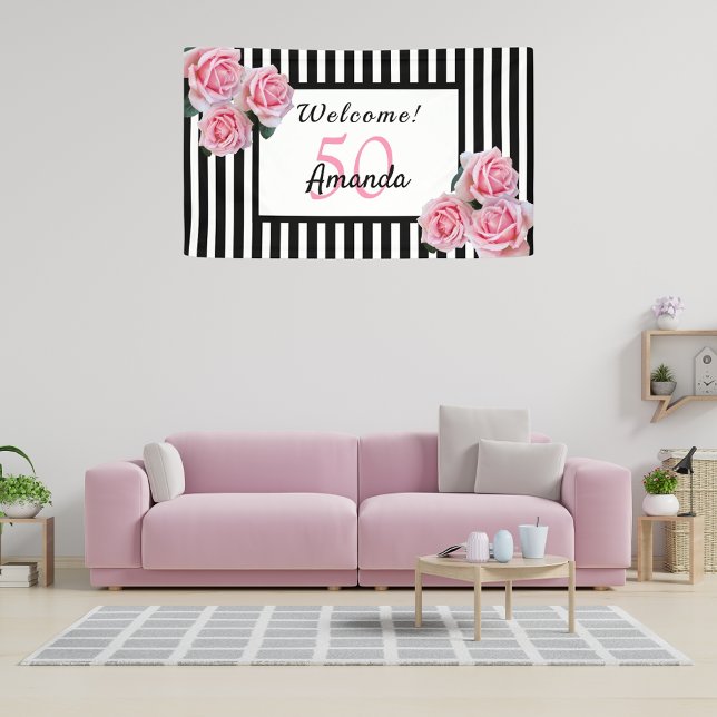 Lona 50.ª fiesta de cumpleaños estriberas blancas negra (Subido por el creador)