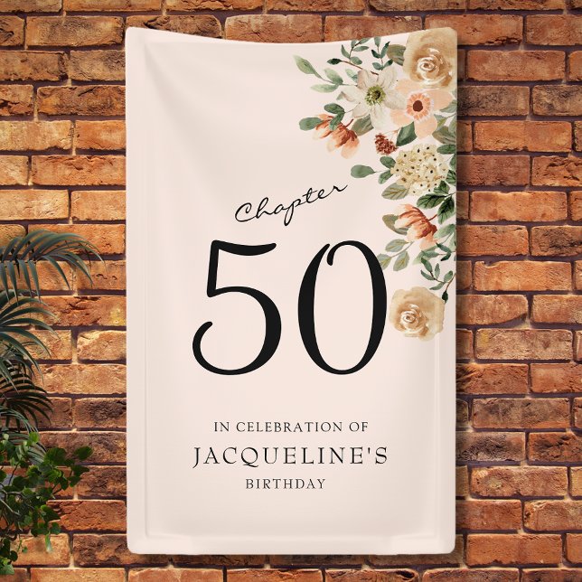 Lona 50.ª Vintage Floral (Our elegant 50th Birthday vintage floral banner from Zazzle can transform your party's atmosphere)