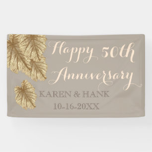 Lona 50.º Aniversario Boda Elegante Oro Leaf Beige