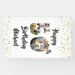 Lona 50.º Collage de fotos de cumpleaños Confetti Gold