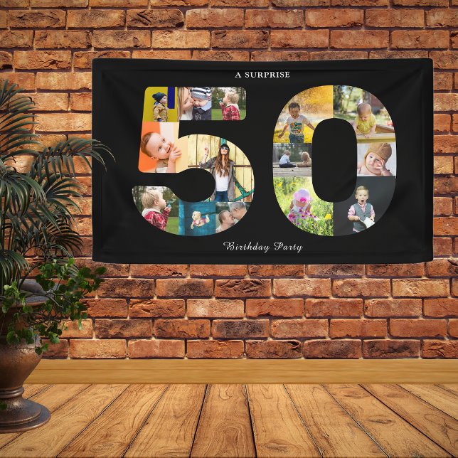 Lona 50.º Collage de fotos de la fiesta de cumpleaños b (50th birthday wall banner with photo collage)