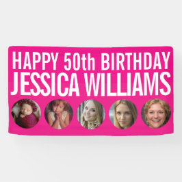 Lona 50.º cumpleaños 5 círculos fotográficos de color r