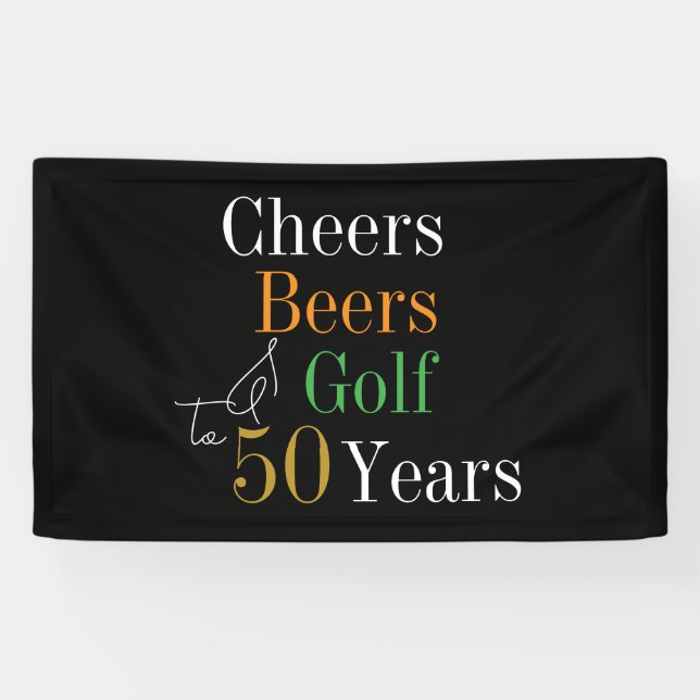 Lona 50.º cumpleaños Cheers Beers Golf Black Gold Fiest (Horizontal)
