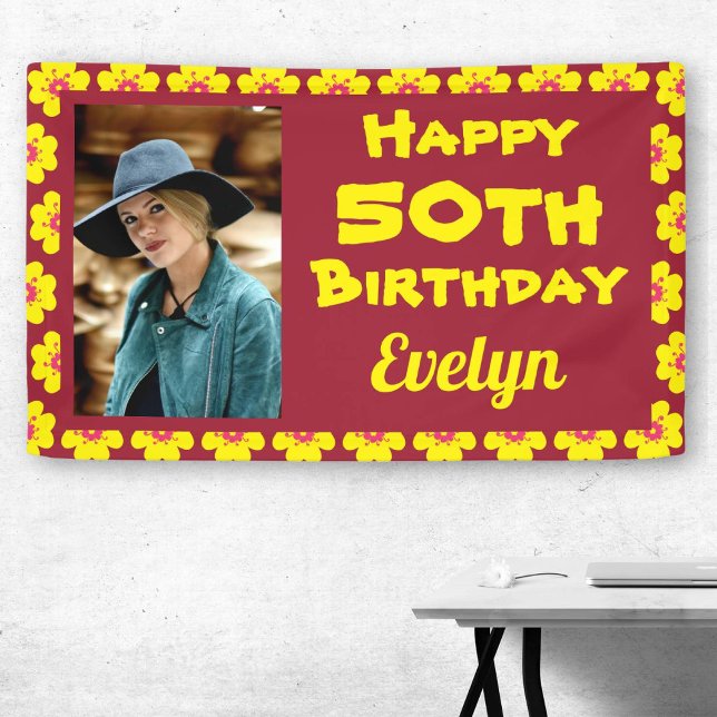 Lona 50.º cumpleaños Fiesta de fotos de flores amarilla (Subido por el creador)