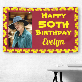 Lona 50.º cumpleaños Fiesta de fotos de flores amarilla