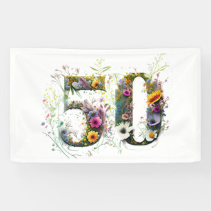Lona 50.º texto decorativo de flores silvestres de cump