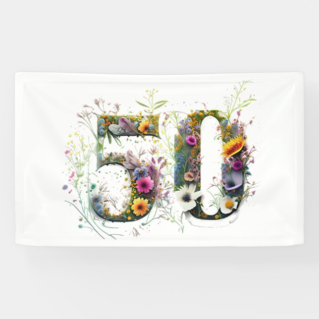Lona 50.º texto decorativo de flores silvestres de cump (Horizontal)