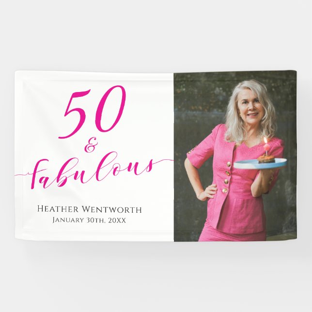 Lona 50 and Fabulous Fiftieth Birthday Hot Pink Photo (Horizontal)