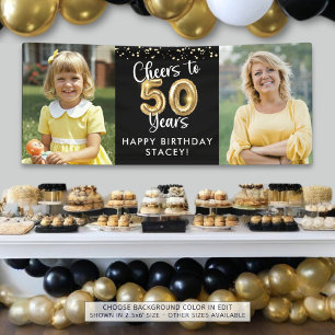 Lona 50 Aniversario 2 fotos Saludos a 50 años Negro