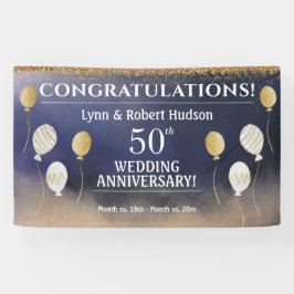 Lona 50° aniversario Boda, oro, azul, blanco