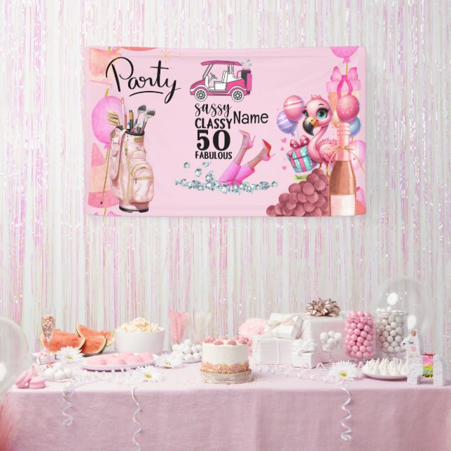 Lona 50 Aniversario del Golf para una mujer golfista (Fiesta)