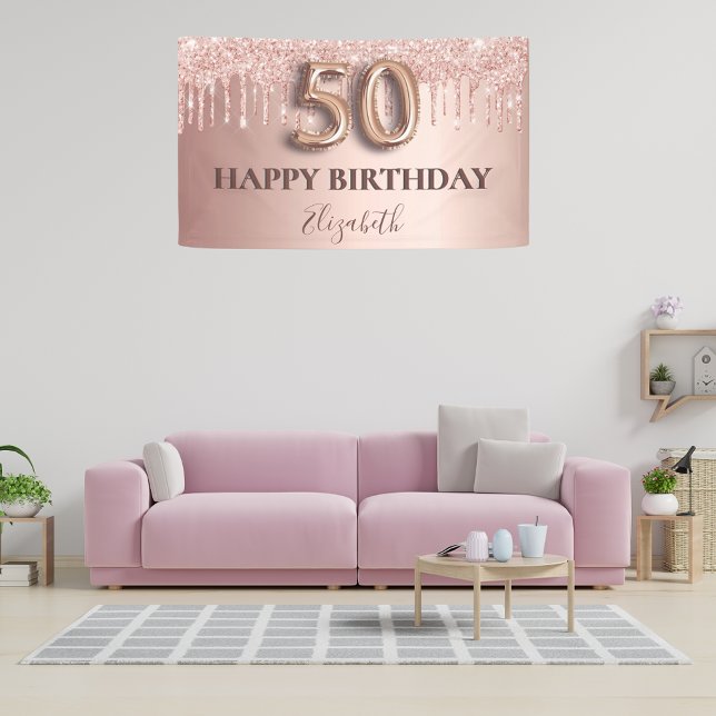 Lona 50 años rosa purpurina oro estilo globo rosa (Subido por el creador)