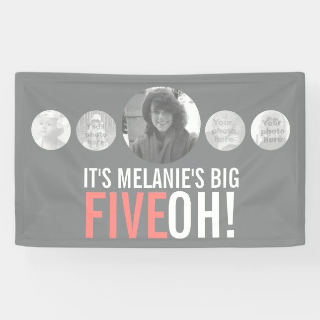 Lona 50° cumpleaños 5 fotos personalizados banner de co (Horizontal)