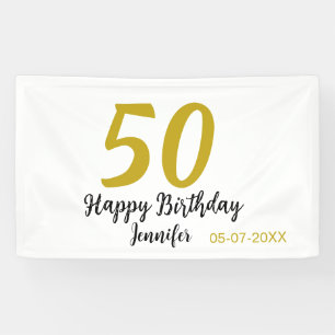 Lona 50 cumpleaños añadir nombre fecha año negro planti