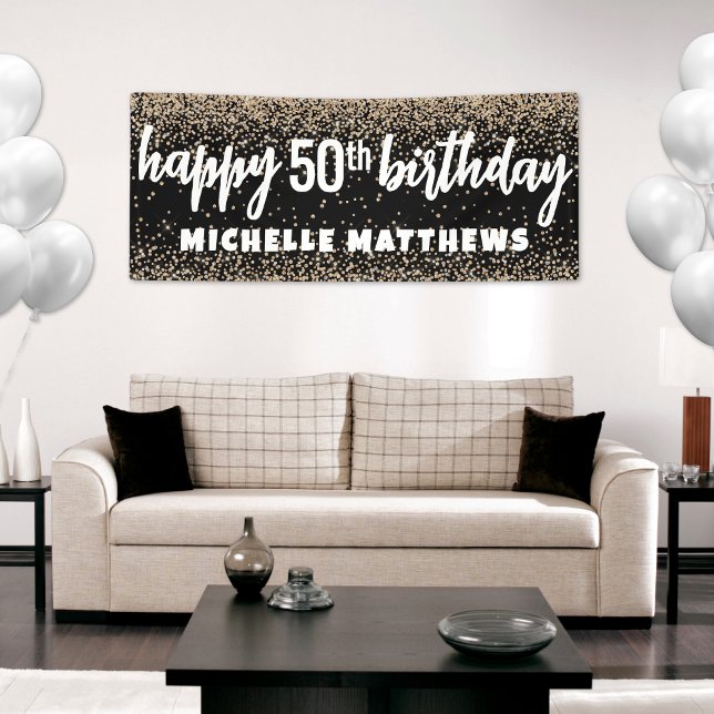 Lona 50 cumpleaños de Black Gold (Black Gold 50th Birthday Banner)