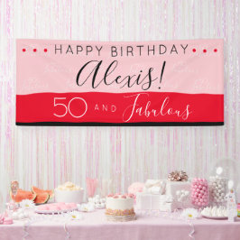 Lona 50 Fabulosas franjas modernas rosadas de cumpleaño