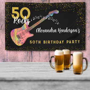 Lona 50 Rocks 50 cumpleaños partido Oro negro rosado