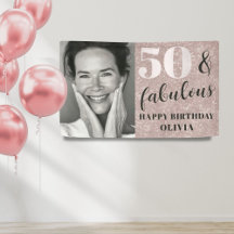 50 y fabulosa Moda Purpurina rosado y cumpleaños f