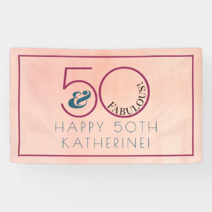 Lona 50 y fabuloso cumpleaños con tipografía rosa