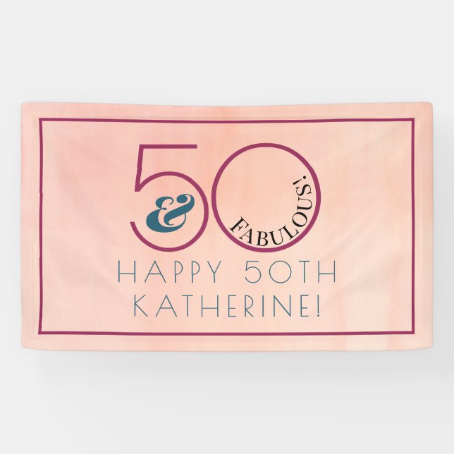 Lona 50 y fabuloso cumpleaños con tipografía rosa (Horizontal)