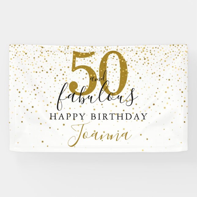 Lona 50 y fabuloso cumpleaños elegante oro y negro (Horizontal)