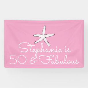 Lona 50 Y Fabuloso Cumpleaños Starfish Beach Pink White