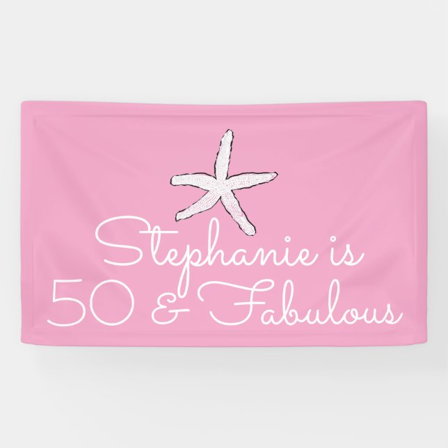 Lona 50 Y Fabuloso Cumpleaños Starfish Beach Pink White (Horizontal)
