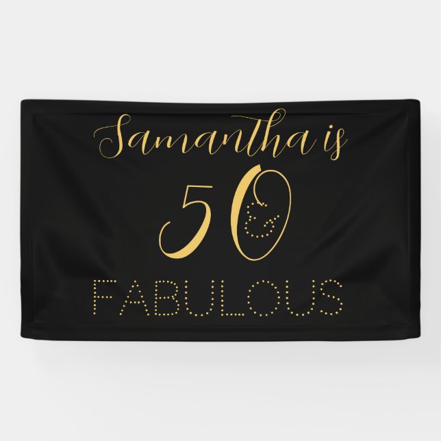 Lona 50 y fabuloso nombre Black Gold Birthday Party (Horizontal)