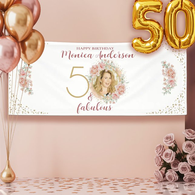 Lona 50 y fabuloso nombre de Purpurina de fiesta de cum (50 and Fabulous 50th Birthday Party Glitter Name Banner)
