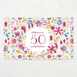 Lona 50 y fabuloso nombre floral acuarela cumpleaños
