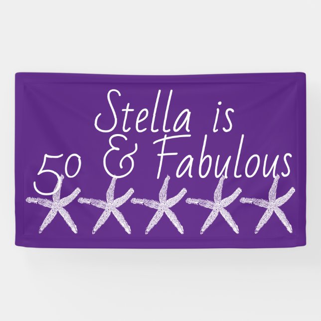 Lona 50 y fabuloso patrón de pez estrella de cumpleaños (Horizontal)