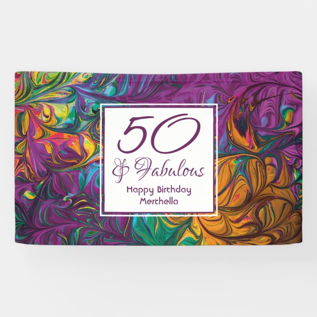 Lona 50 y fabuloso resumen PURPLE Personalizado Cumplea (Horizontal)