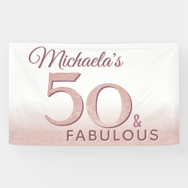 Lona 50 y fabuloso Rosa Gold Birthday Modern Backdrop (Horizontal)