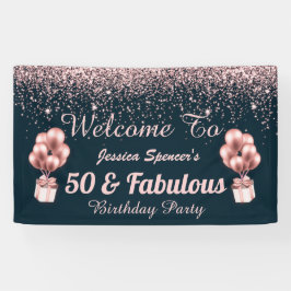 Lona 50 y Fabuloso Rosa Oro 50 cumpleaños Bienvenidos