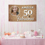 Lona 50 y Fabulous Gold Purpurina 50th Birthday Photo<br><div class="desc">50 y Fabulous Gold Purpurina 50th Birthday Photo Banner. 50.º telón de fondo de la celebración de cumpleaños. Personaliza con nombre y foto.</div>
