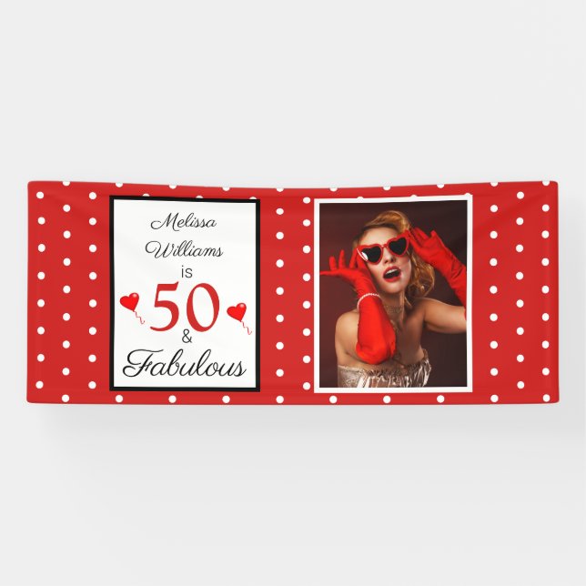 Lona 50 y nombre fabuloso Foto Red 50th Birthday 2.5x6 (Horizontal)