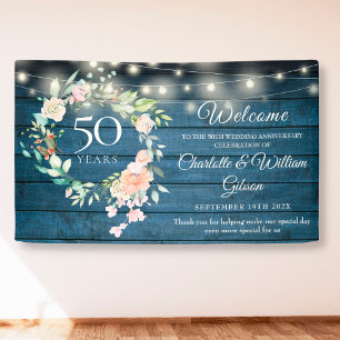 Lona 50th Anniversary Blue Rustic Floral Lights Welcome