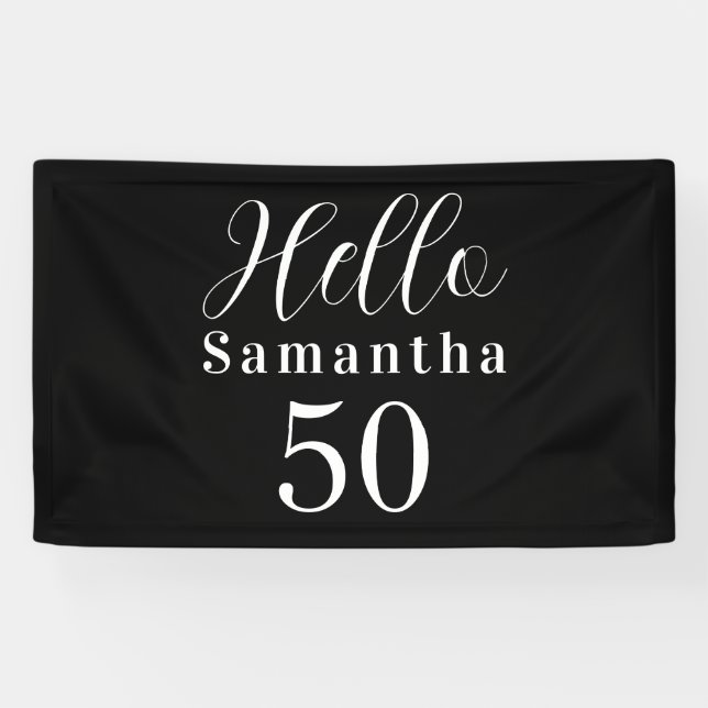 Lona 50th Birthday Hello 50 Black White Birthday (Horizontal)