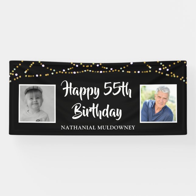 Lona 55º cumpleaños Entonces y ahora las fotos se ilumi (Horizontal)