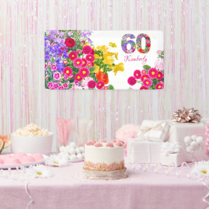 Lona 60.ª fiesta de cumpleaños floridas banner de ramo