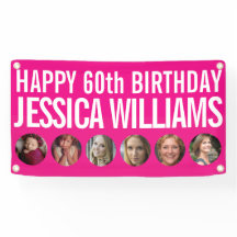 60.º cumpleaños color rosa blanco seis círculos fo