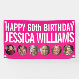 Lona 60.º cumpleaños color rosa blanco seis círculos fo