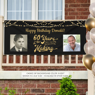 Lona 60.º cumpleaños Retro Black Gold String Lights Fot