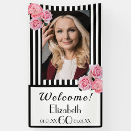 Lona 60 años foto de rayas blancas negras florals