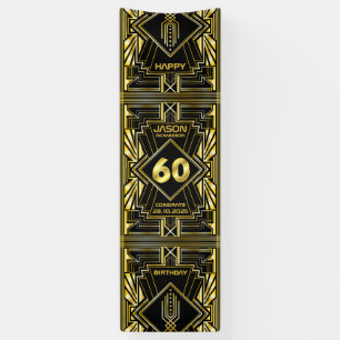 Lona 60 cumpleaños Art Deco Oro Gran Gatsby Negro