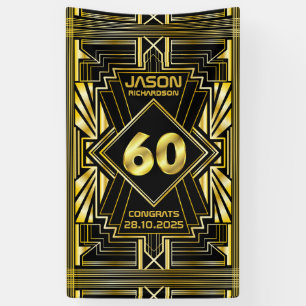 Lona 60 cumpleaños Art Deco Oro Gran Gatsby Negro