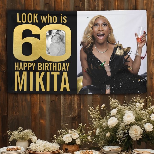 Lona 60 cumpleaños oro negro apariencia 60 foto ahora (Subido por el creador)