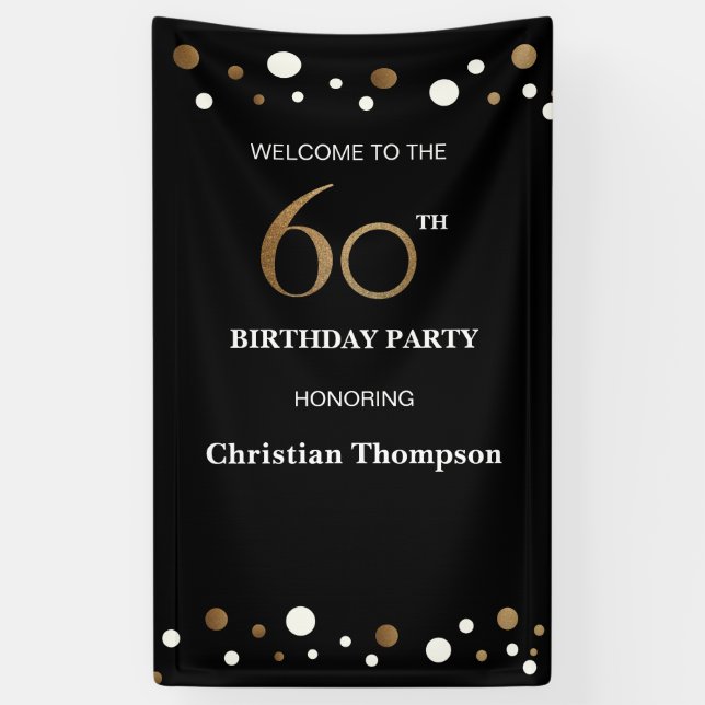 Lona 60.o oro personalizado del cumpleaños y puntos (Vertical)