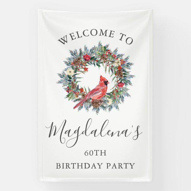 Lona 60th Birthday Banner Red Cardinal Custom Welcome (Vertical)